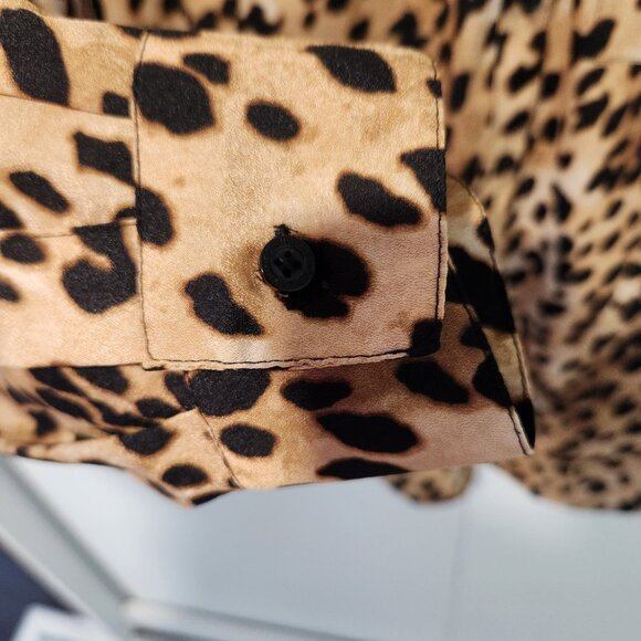 Calvin Klein Women's Brown Leopard Print Long Sleeve Roll -Tab Blouse Top -Small - Picture 6 of 9